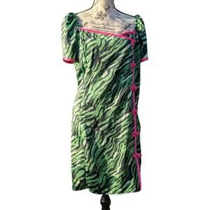 Green Zebra Print Qipao Hot Pink Trim Retro Mini Dress  Asos Plus Size 14 Party